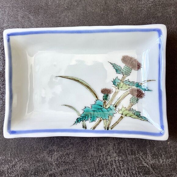 Vintage Kutani Yugaku Rectangle Plate Set Of 5 , Each Different Floral Design - Picture 5 of 16
